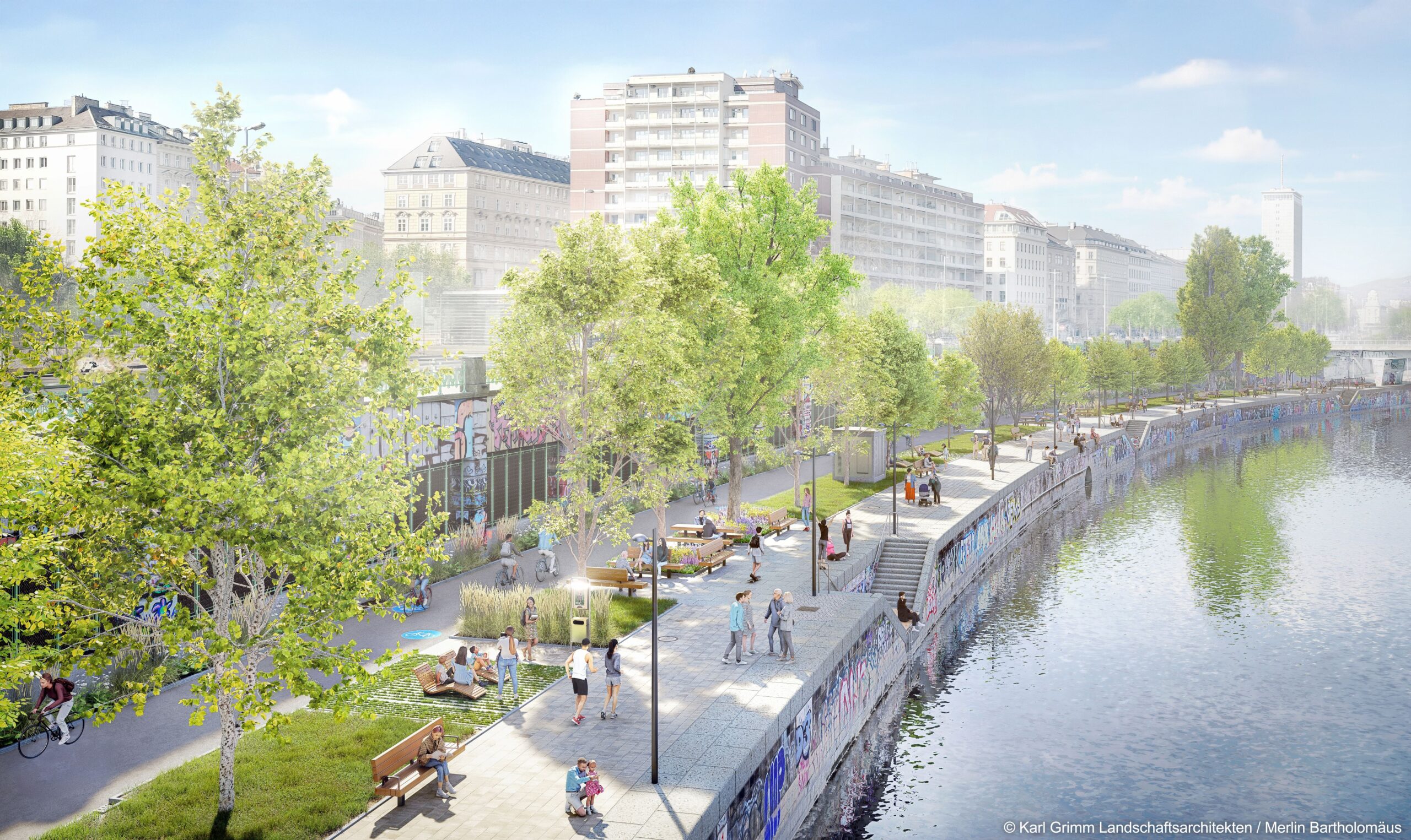DOKA-N2-FINAL_B_watermark Visualisierung Umgestaltung Donaukanal © Karl Grimm Landschaftsarchitekten/Merlin Bartholomäus
