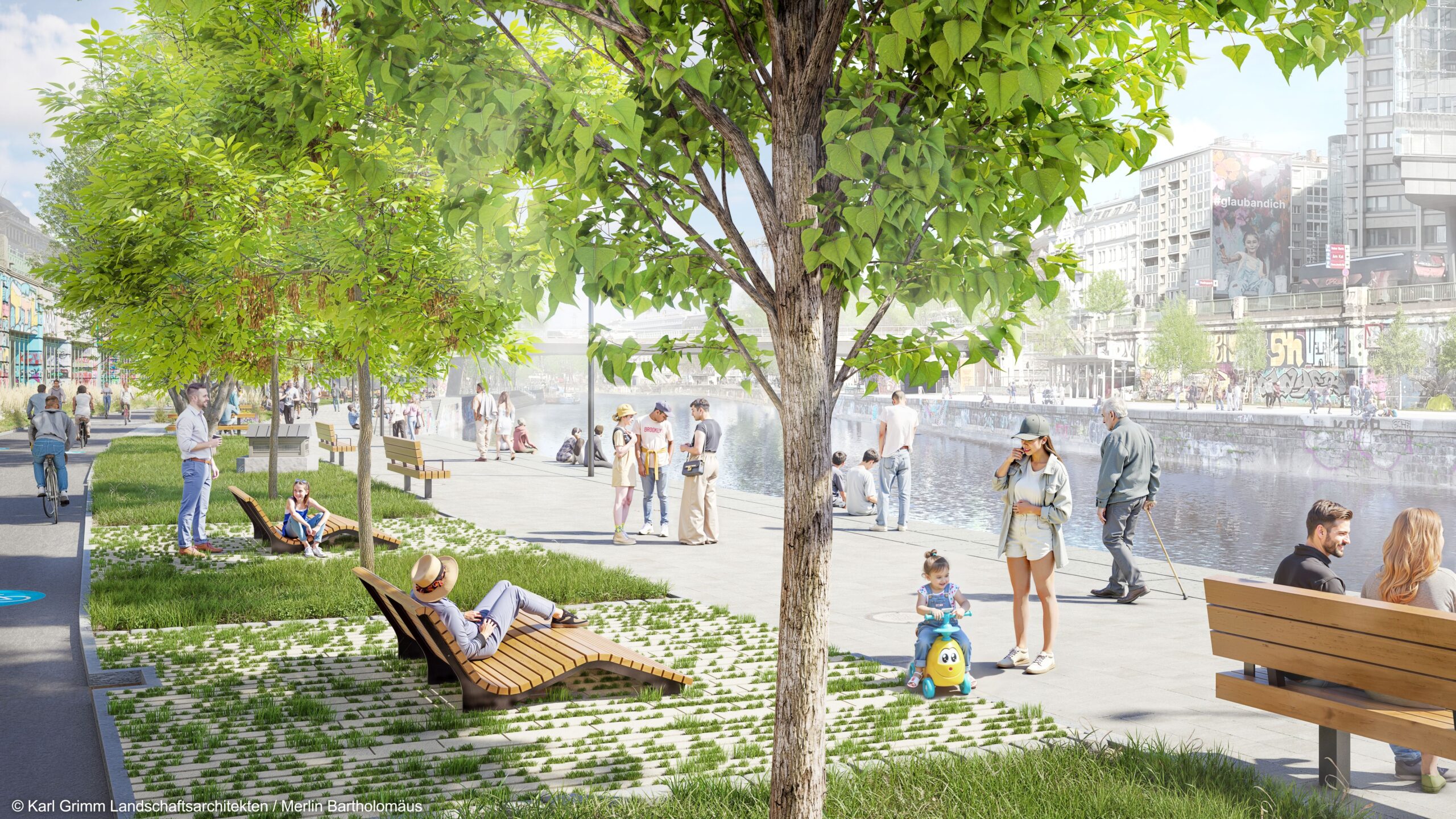 DOKA-N6-FINAL_B_watermark Visualisierung Umgestaltung Donaukanal © Karl Grimm Landschaftsarchitekten/Merlin Bartholomäus