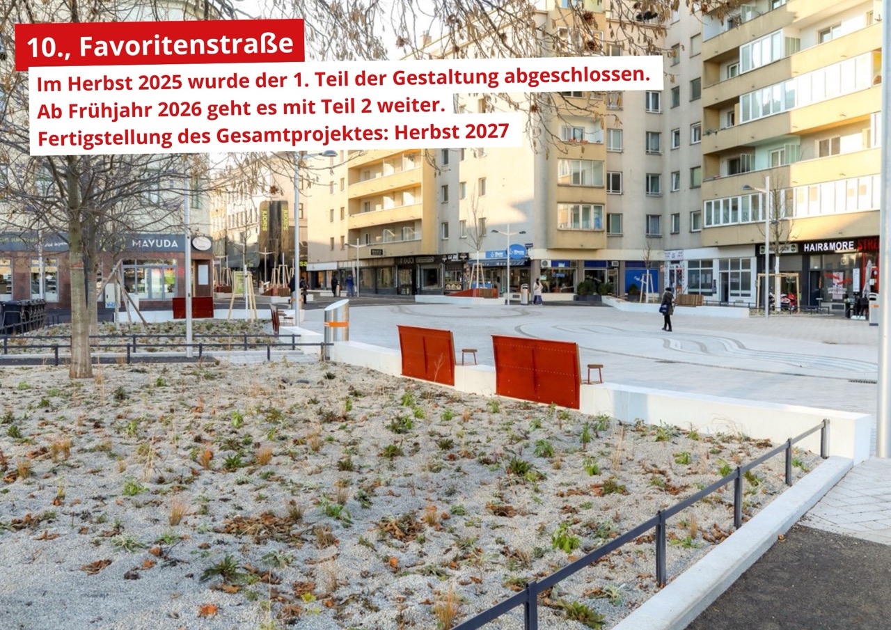 Favoritenstraße Teil 1 fertig 1 abgeschlossene Umgestaltung des ersten Abschnitts der Favoritenstraße @ Stadt Wien/Christian Fürthner