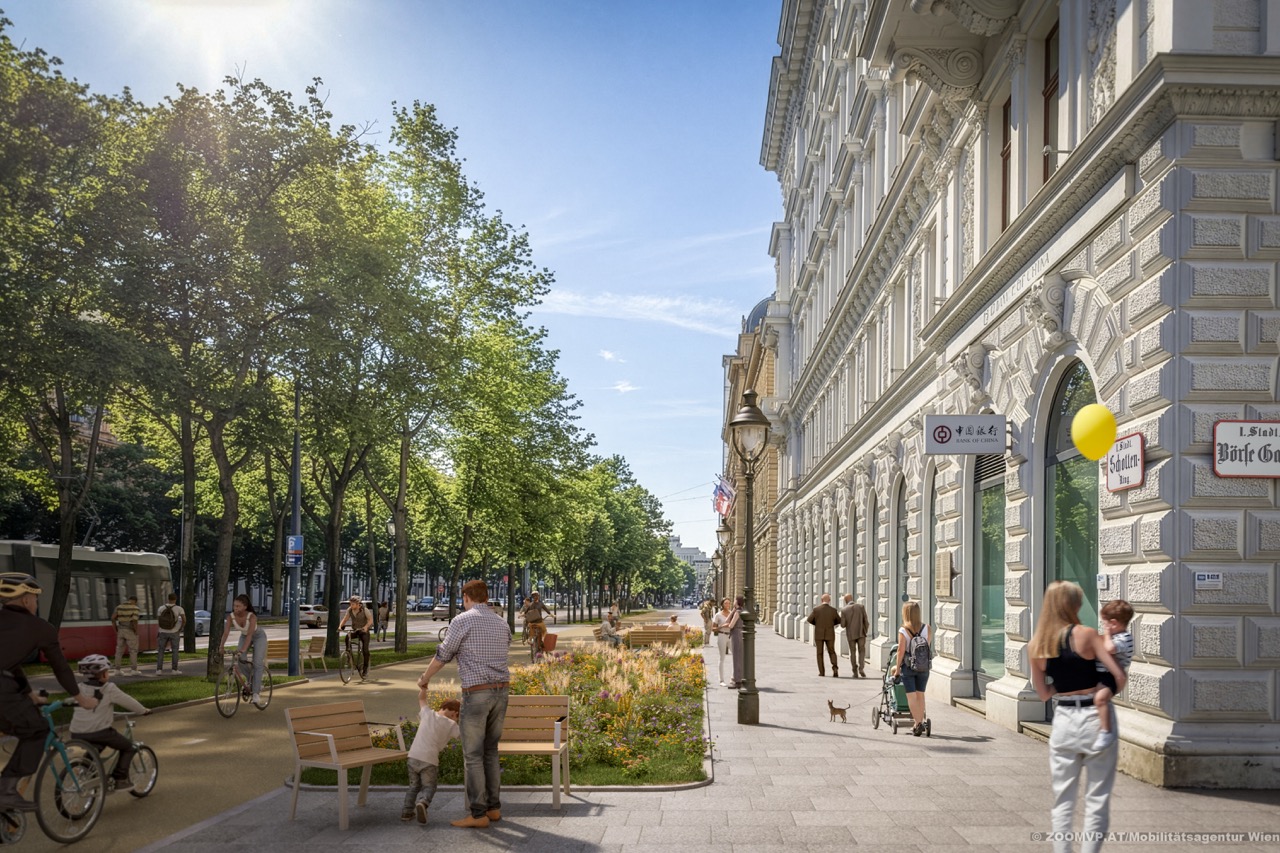 Rendering der zukünftigen Ring-Radallee am Schottenring Rendering der zukünftigen Ring-Radallee am Schottenring
