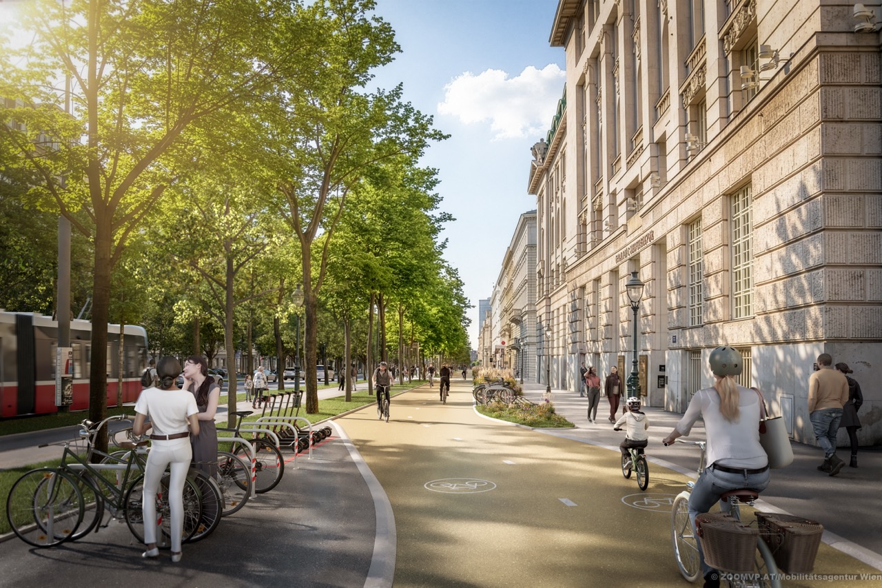 Rendering der Radallee auf dem Abschnitt Schottenring-Schottentor